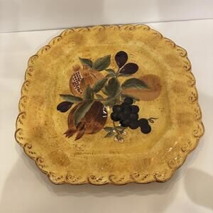 Tuscan Raymond Waites Pompeii Square Ceramic 16” Serving Platter Fruit Design
